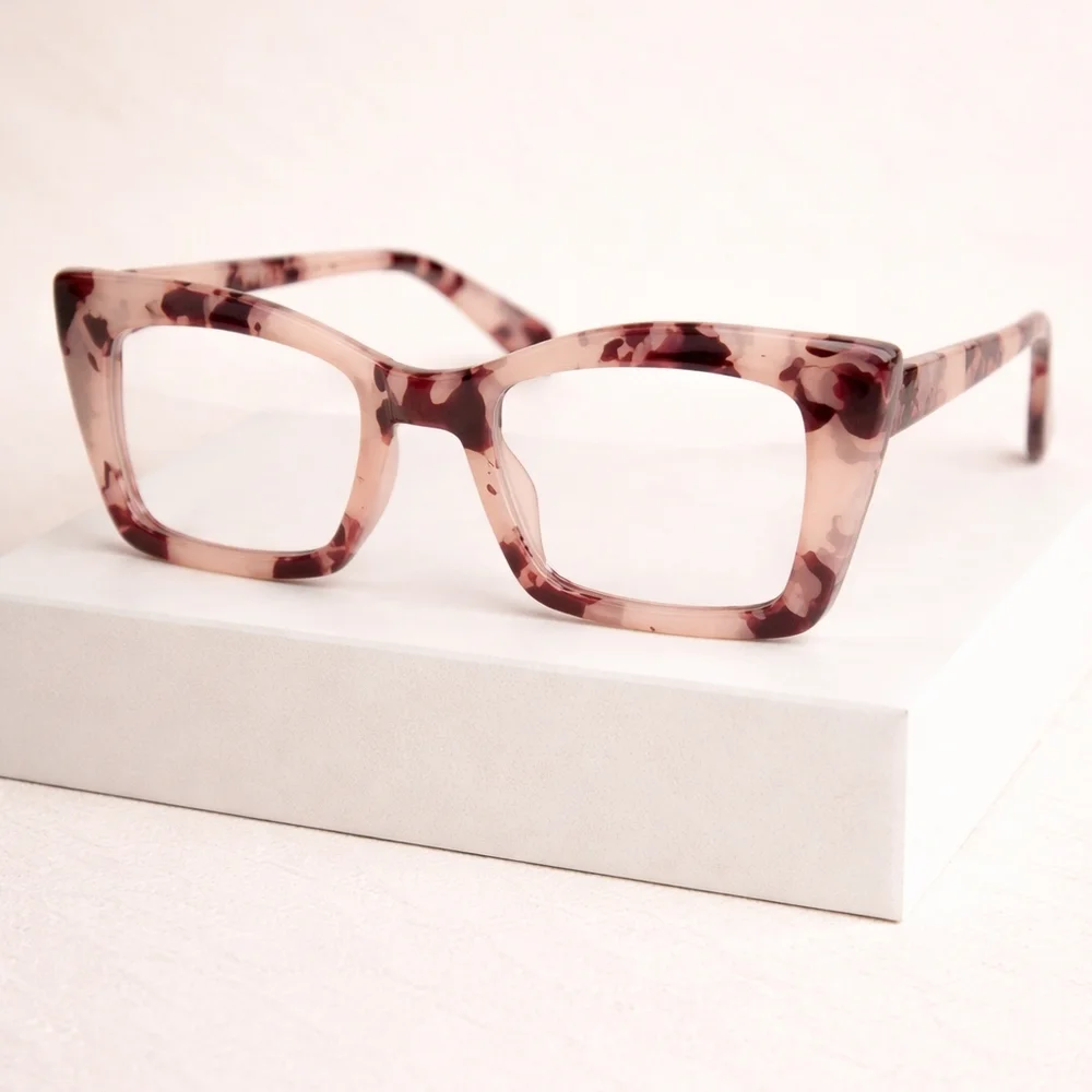 +1.00 Oversized Square Blush Pink Marble Readers Glasses